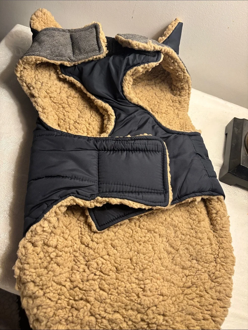 Plush-Lined Navy Dog Winter Coat with Hood